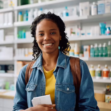 A smiling woman in the pharmacy